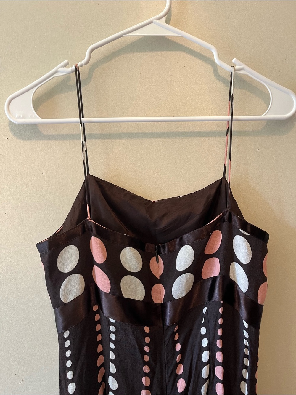 Vintage Y2K brown and pink polka dot spaghetti strap dress size 8 juniors - Picture 5 of 8